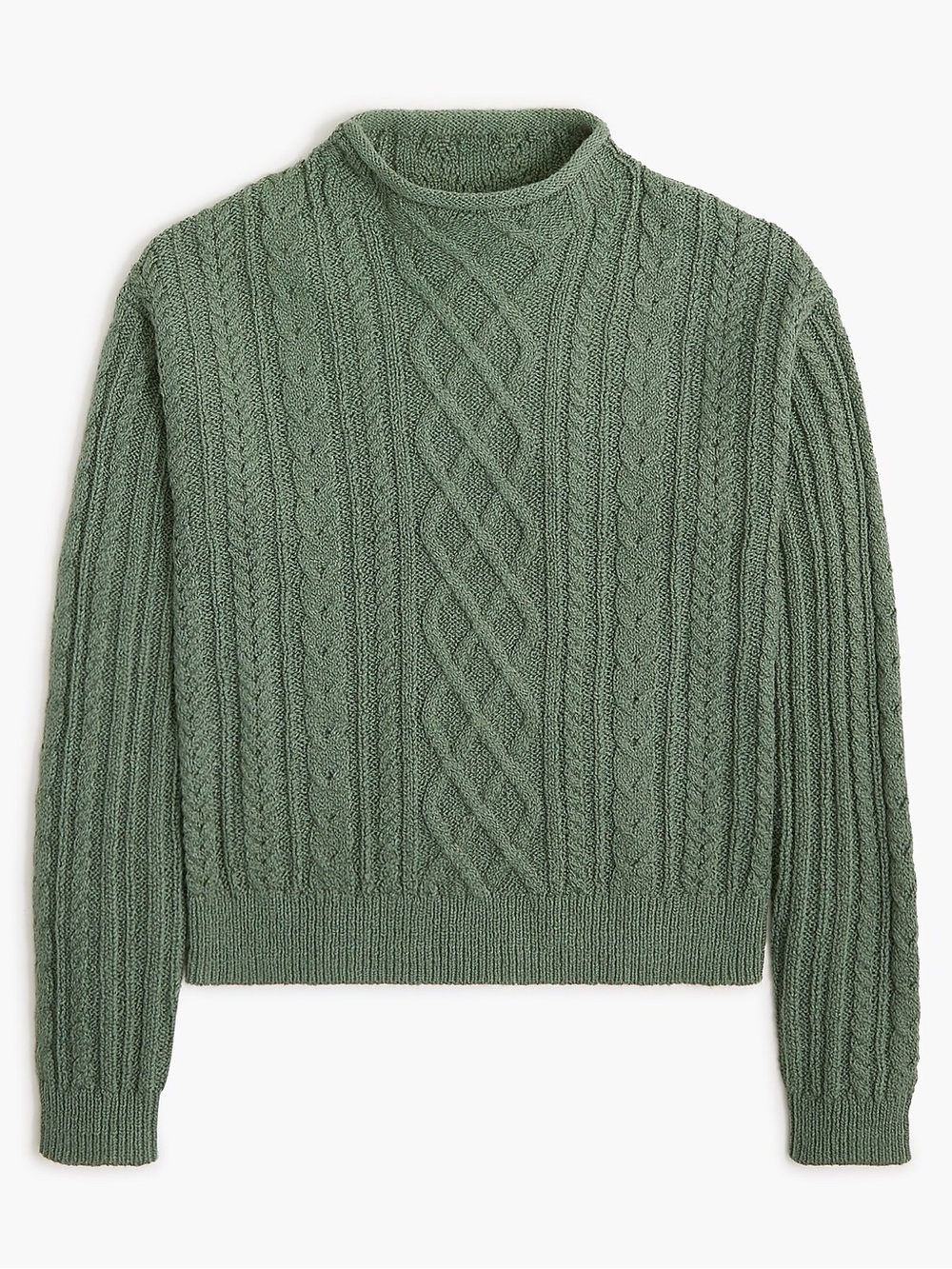 J. Crew Factory Roll neck Cable Knit Fisherman Sweater / Pale Spinach Size Small